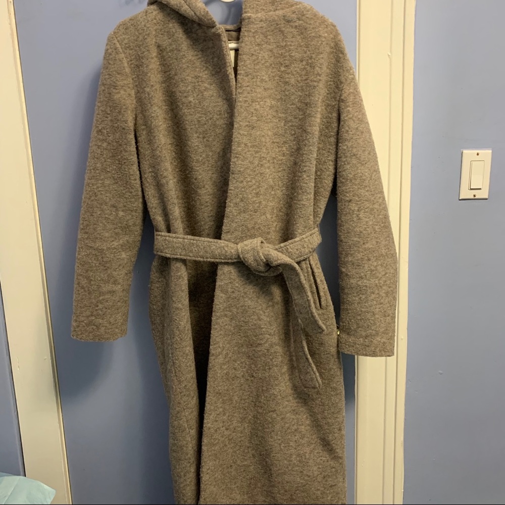 Long H&M Coat with Hood and tie waist